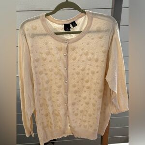 Elegant Cream Sequin Polka Dot Sweater - Size 2X.